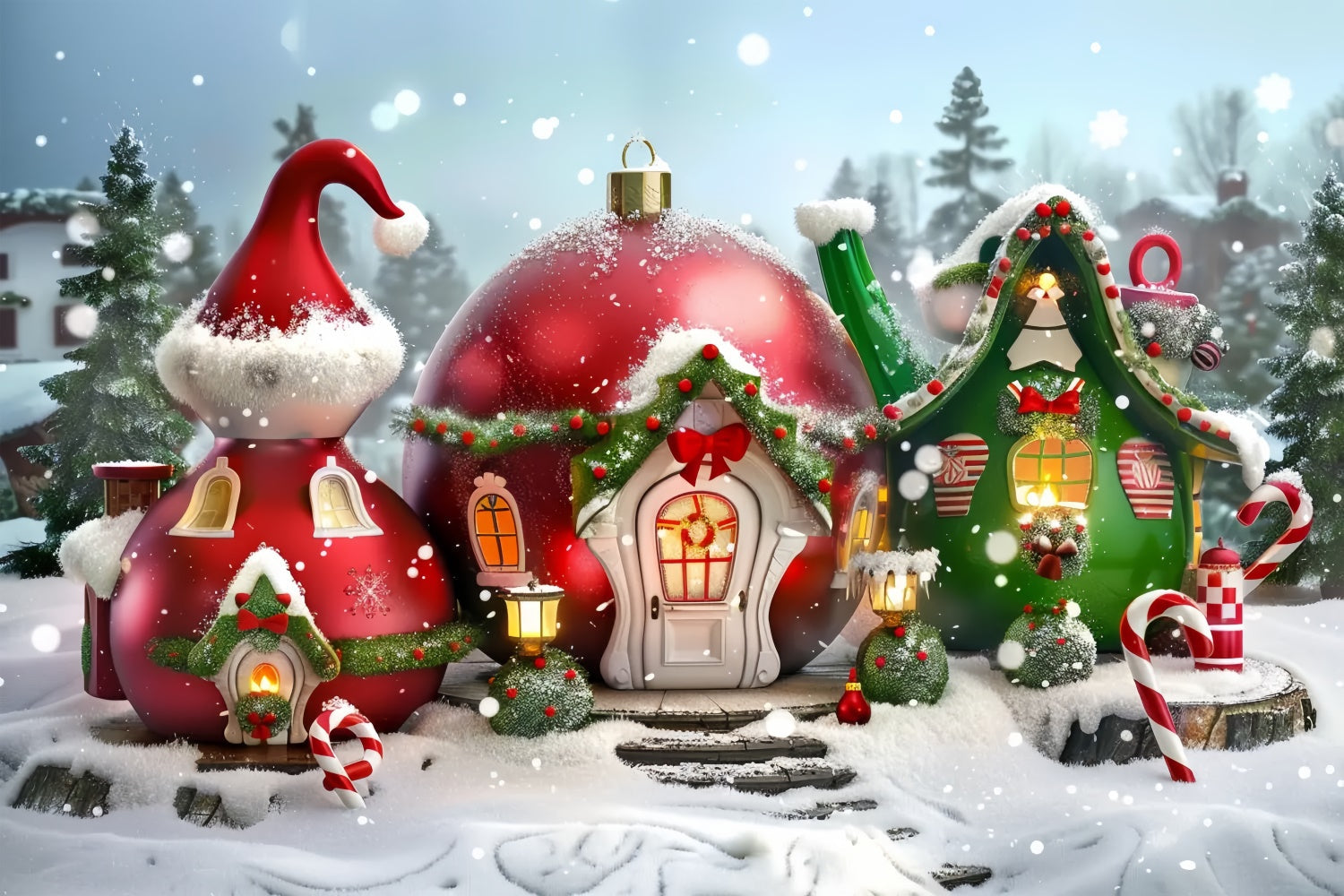 Sfondo Natalizio Del Villaggio Delle Teiere Di Babbo Natale BRP8-57