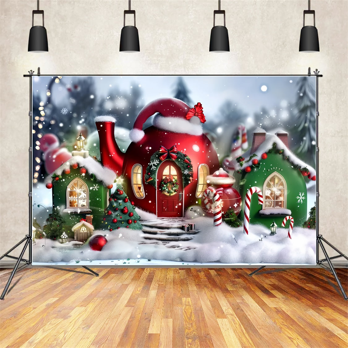 Sfondo Natalizio Del Cottage Con Cappello Da Babbo Natale BRP8-58
