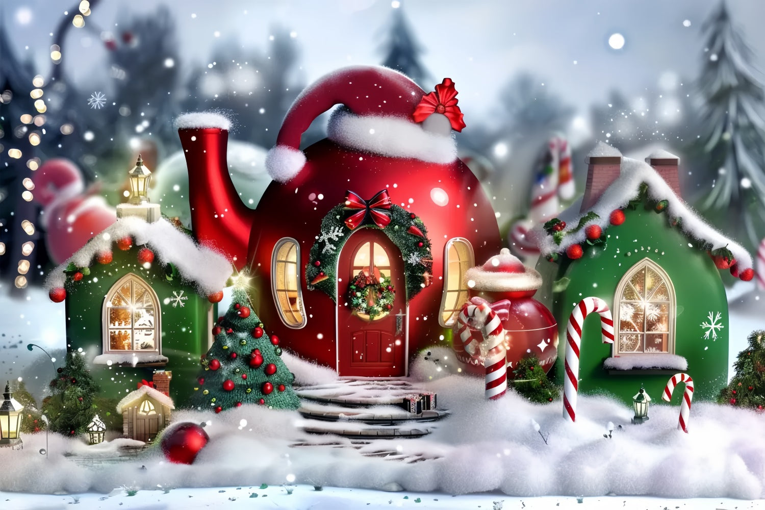 Sfondo Natalizio Del Cottage Con Cappello Da Babbo Natale BRP8-58