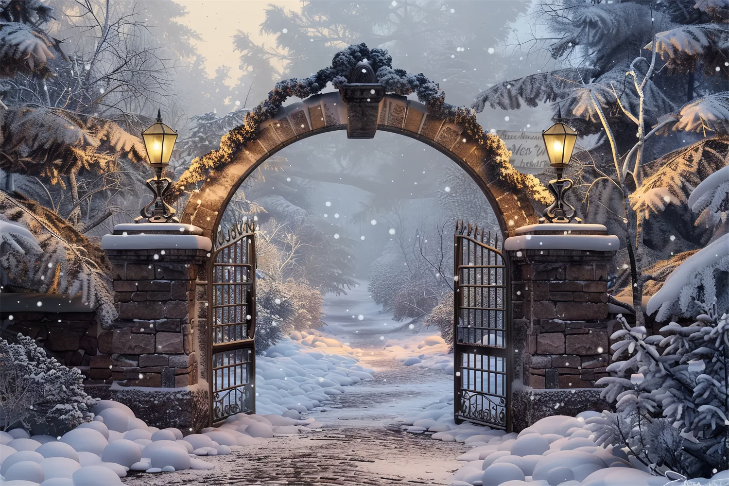 Sfondo Del Gateway Della Foresta Invernale Di Natale BRP8-60