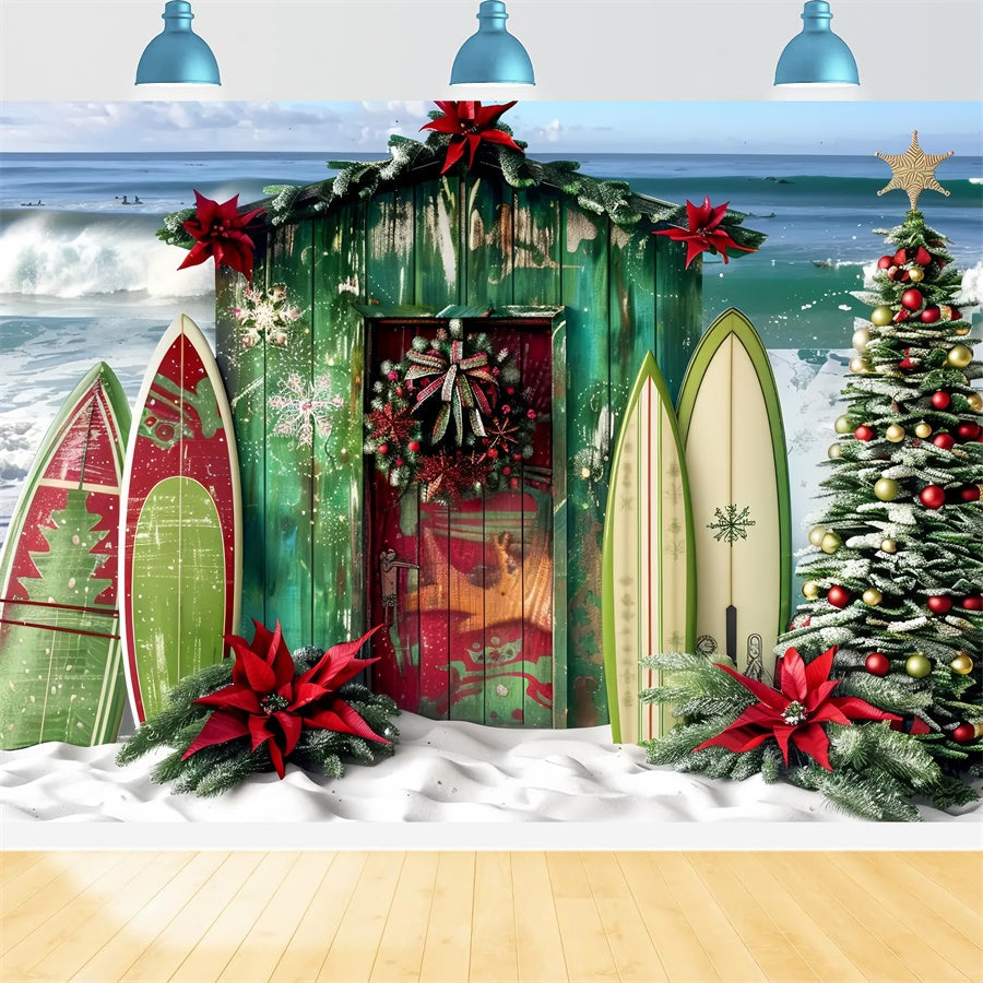 Surf Shack Natalizio Sullo Sfondo Della Spiaggia BRP8-67