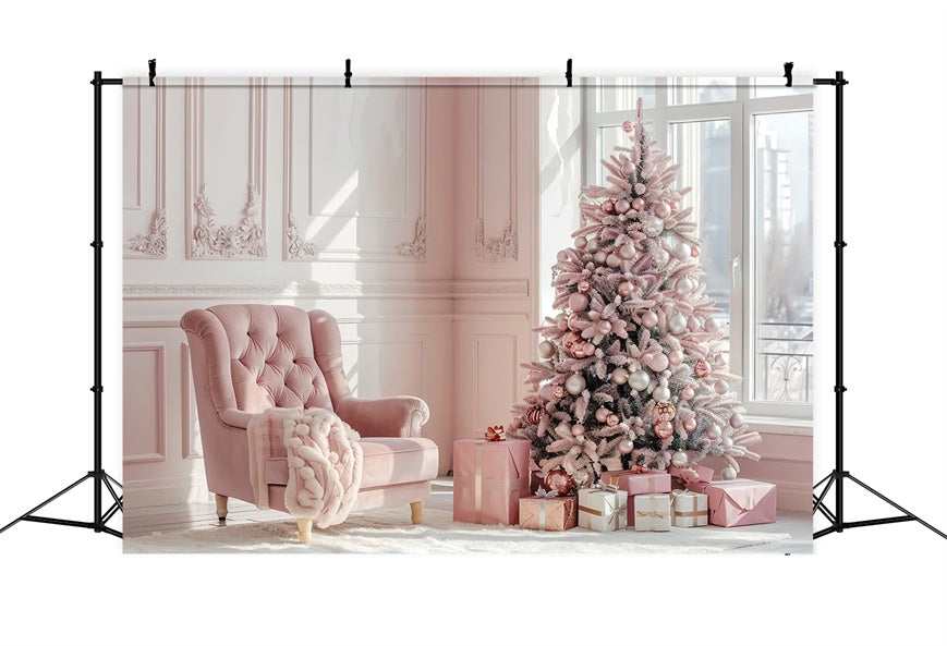 Elegante Albero Di Natale Rosa Con Sfondo Di Regali BRP8-75