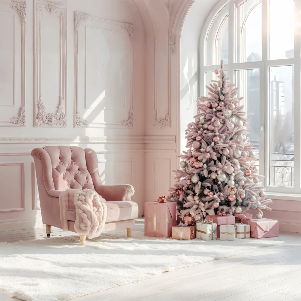 Elegante Albero Di Natale Rosa Con Sfondo Di Regali BRP8-75