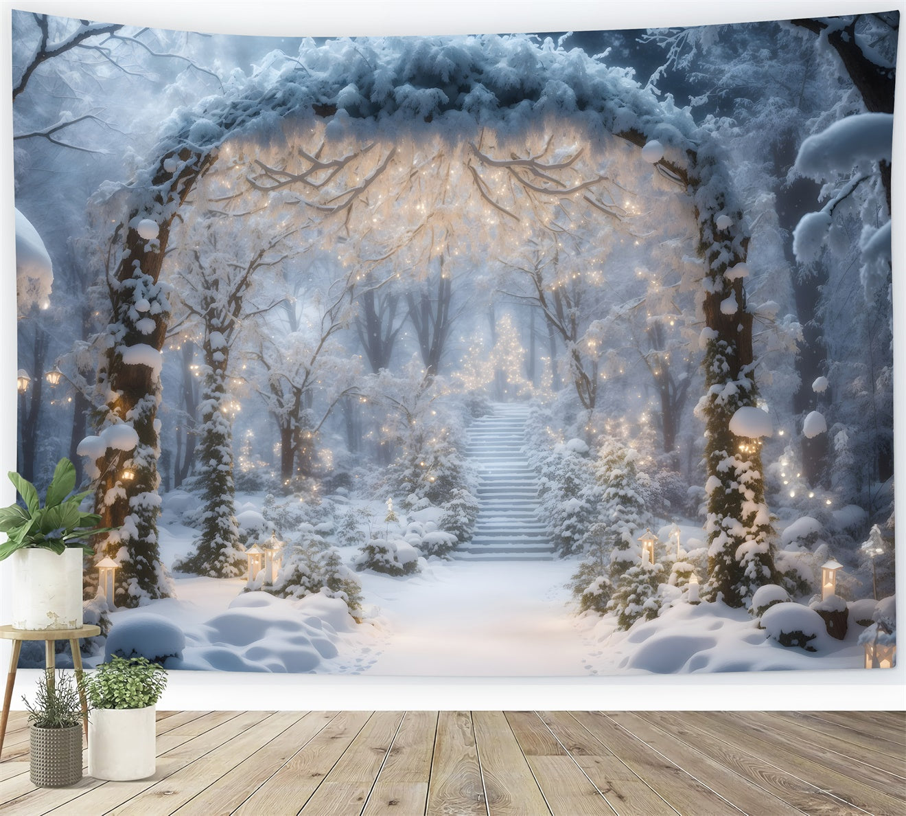 Sfondo Natalizio Con Arco Innevato Luminoso BRP8-86