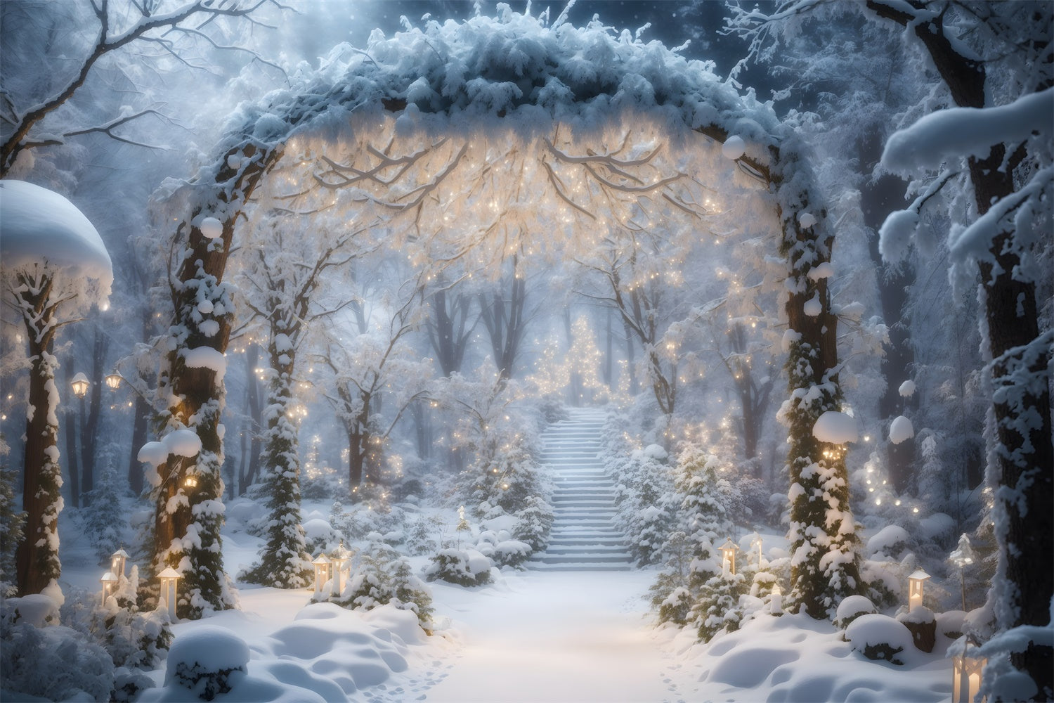 Sfondo Natalizio Con Arco Innevato Luminoso BRP8-86