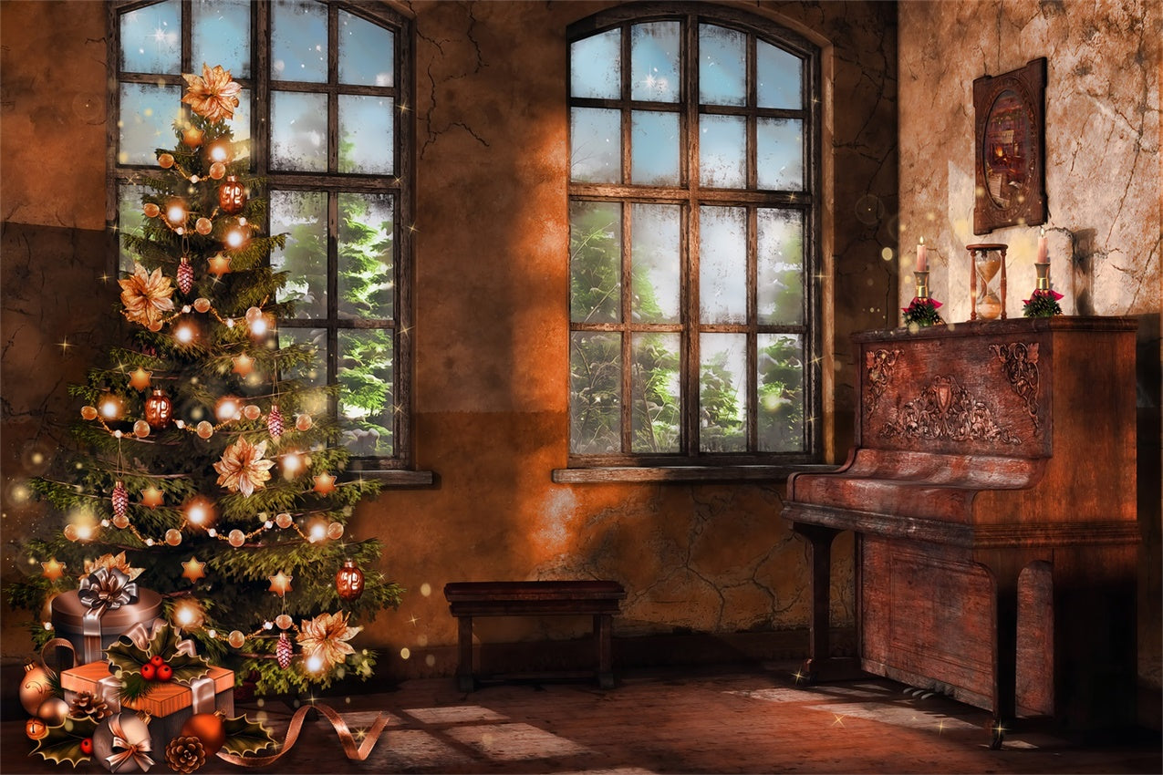 Natale Vintage Con Sfondo Di Pianoforte E Albero BRP8-89