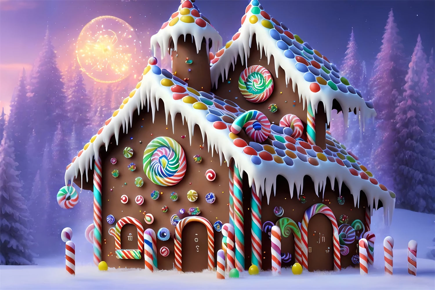 Sfondo Natalizio Magico E Gelido Del Cottage Di Pan Di Zenzero BRP8-97