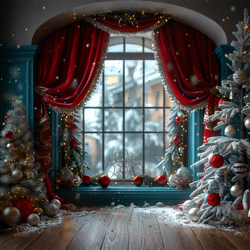 Sfondo Finestra Con Alberi Smerigliati E Ornamenti Festivi BRP9-101