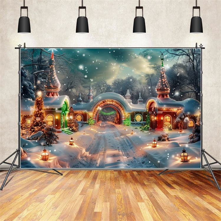 Lanterne Di Natale Luminose Sullo Sfondo Del Villaggio Innevato BRP9-102