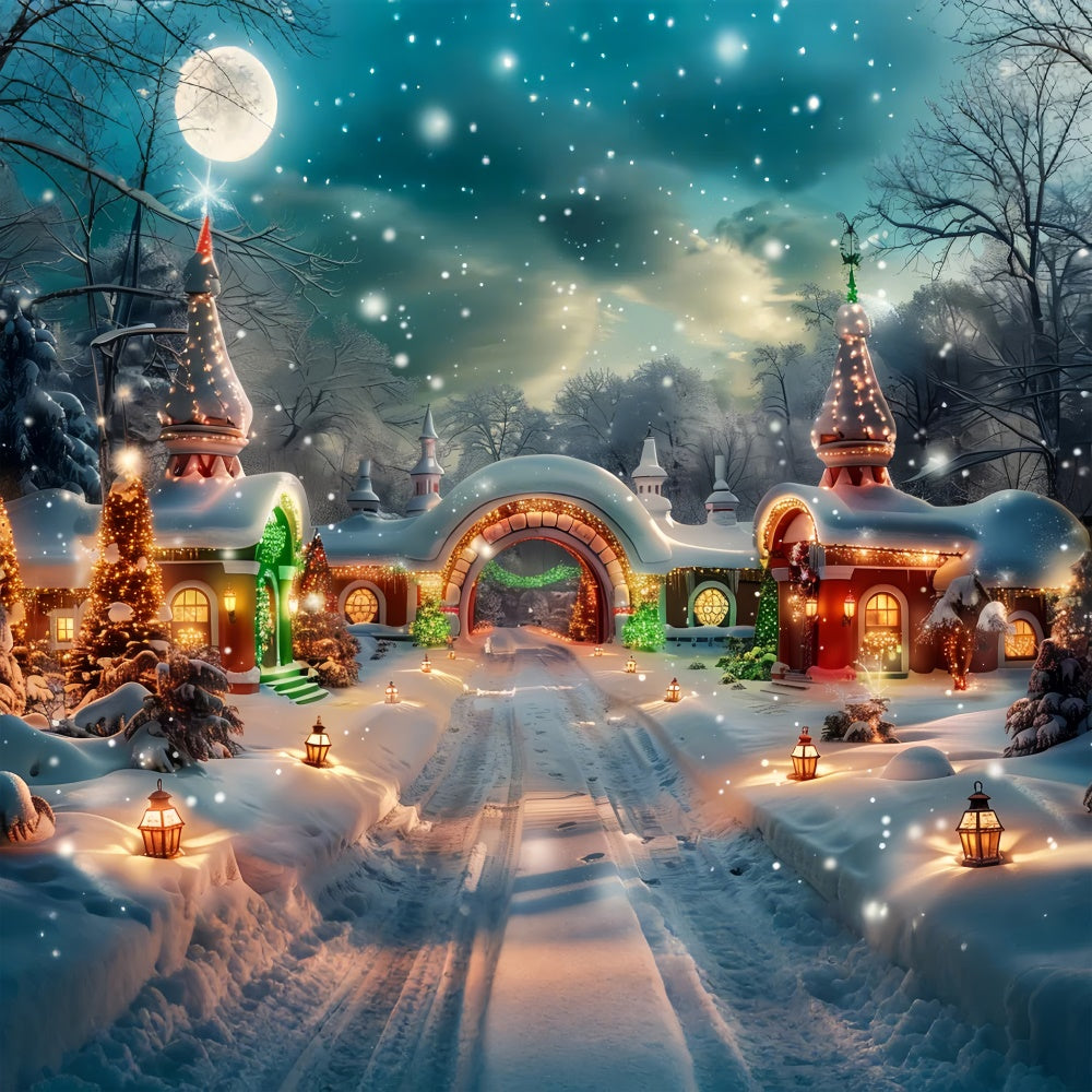 Lanterne Di Natale Luminose Sullo Sfondo Del Villaggio Innevato BRP9-102