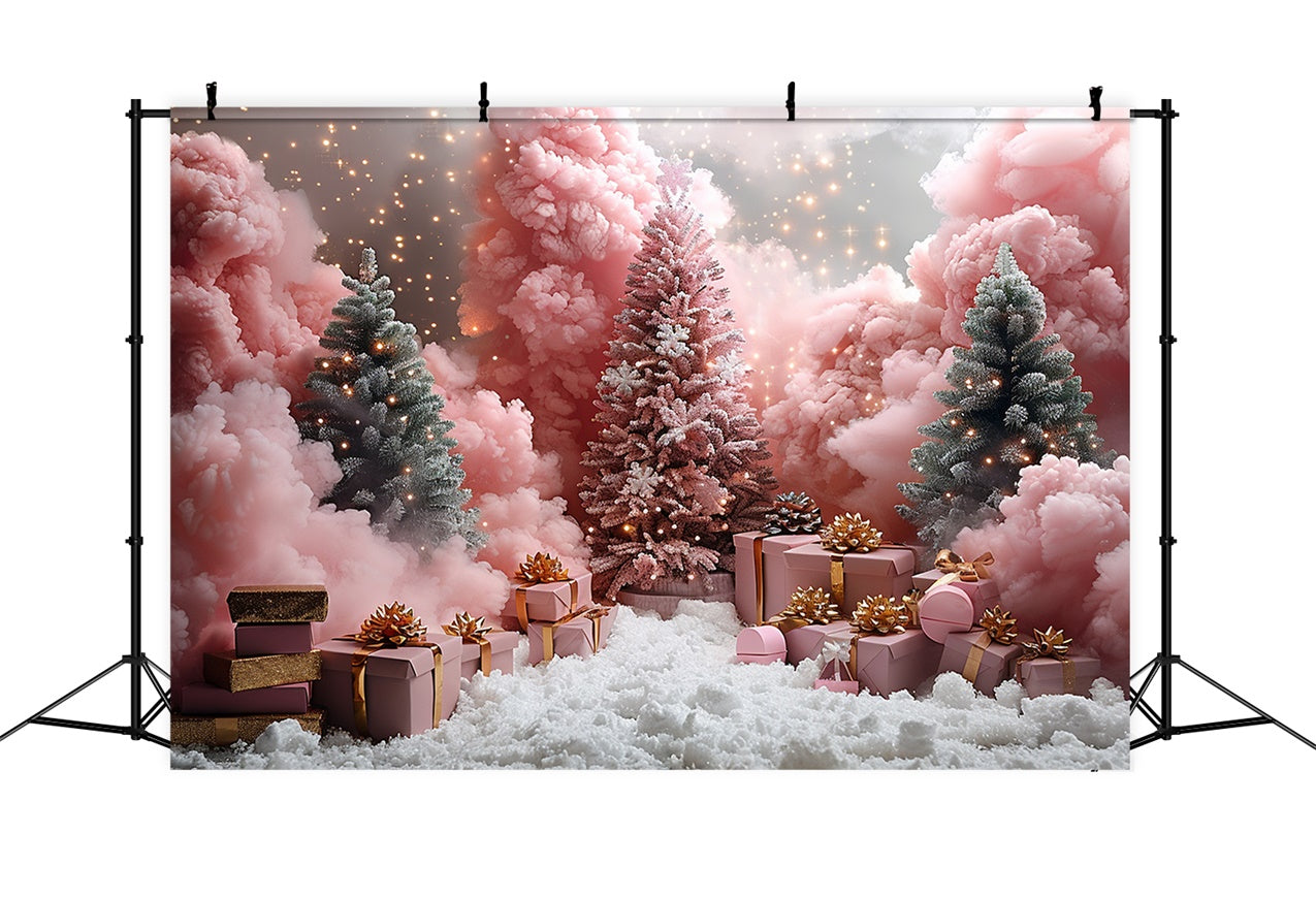 Pini Rosa Satinati Con Regali Di Natale E Sfondo Innevato BRP9-106