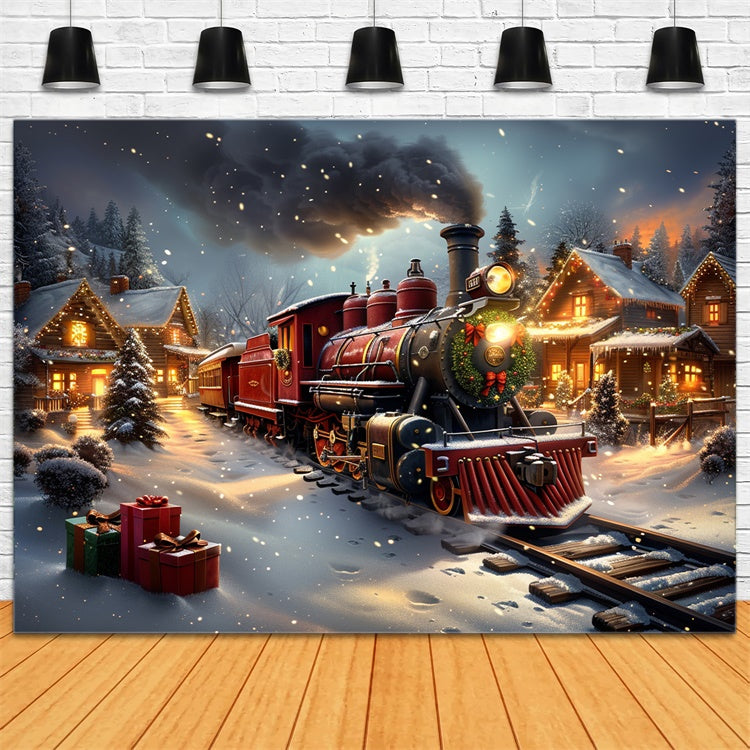 Classico Treno Di Natale E Sfondo Della Cabina Innevata BRP9-124