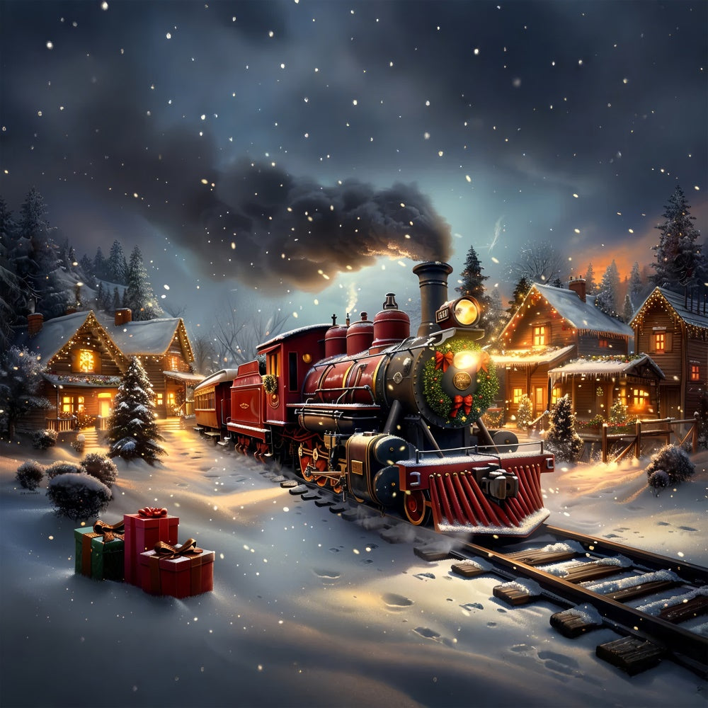 Classico Treno Di Natale E Sfondo Della Cabina Innevata BRP9-124