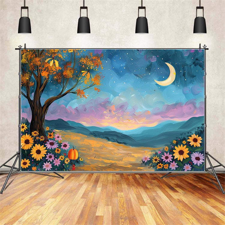 Sfondo Di Fiori Di Cielo Al Chiaro Di Luna Dell'Albero Autunnale BRP9-132