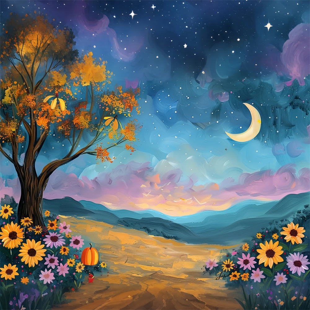 Sfondo Di Fiori Di Cielo Al Chiaro Di Luna Dell'Albero Autunnale BRP9-132