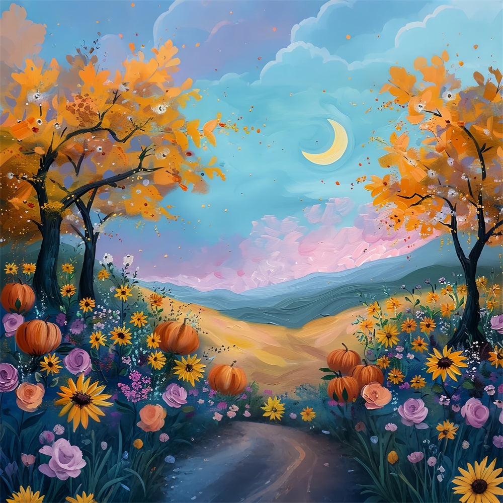 Sfondo Di Fiori Di Zucca Di Campo Autunnale Al Chiaro Di Luna BRP9-133