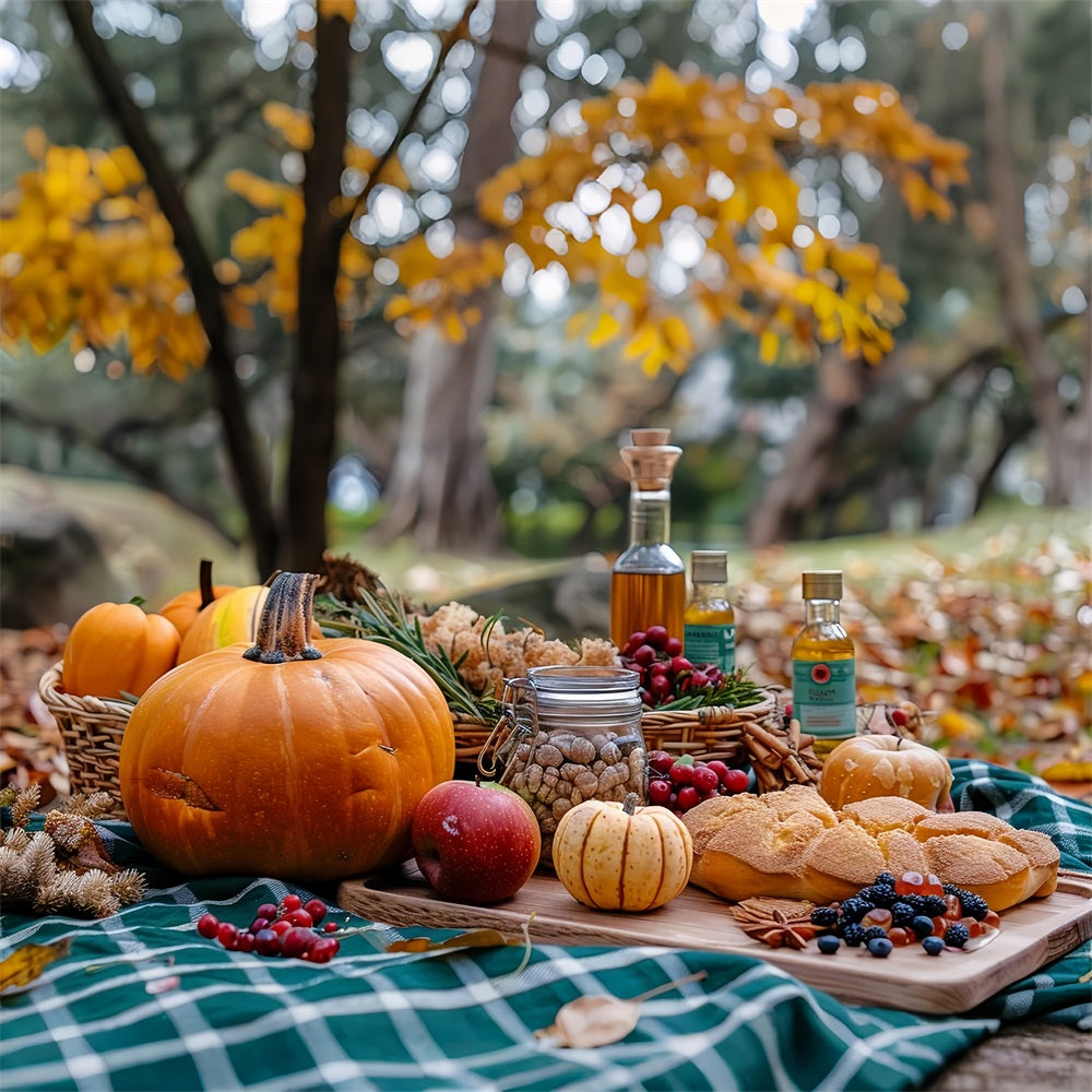 Caldo Autunno Picnic Zucche Delizie Stagionali Sfondo BRP9-144