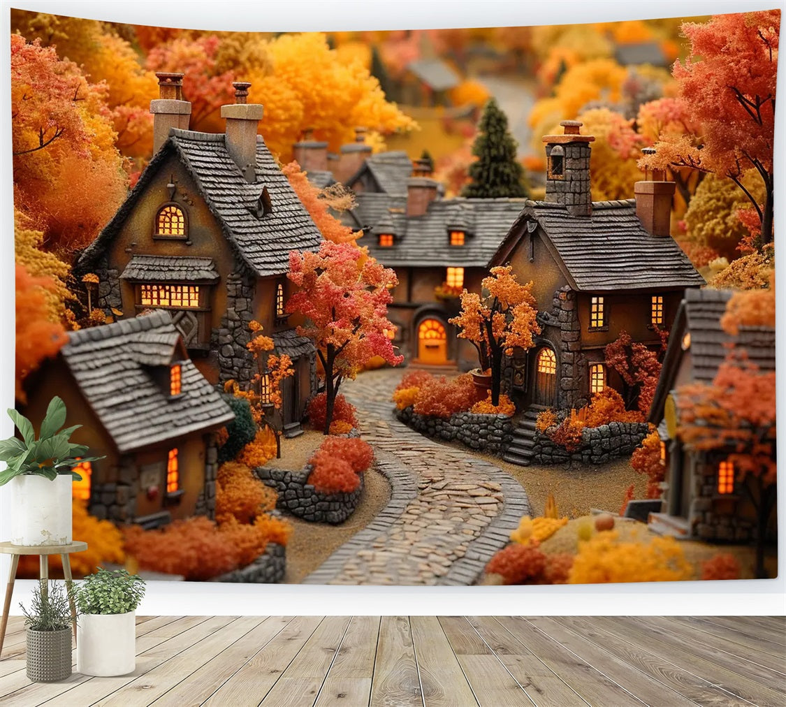 Sfondo Delle Finestre Del Cottage Luminoso Dell'Accogliente Villaggio Autunnale BRP9-151