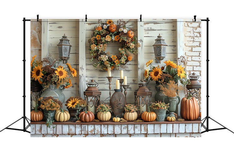 Sfondo Di Girasoli Con Corona Di Zucca E Raccolta Autunnale BRP9-158
