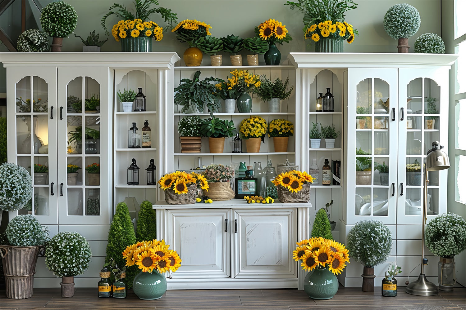 Affascinante Sfondo Di Decorazioni Per La Raccolta In Stile Cottage Di Girasole BRP9-167