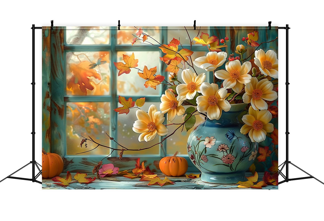 Scena Della Finestra Autunnale Sfondo Di Fiori Di Zucca BRP9-168