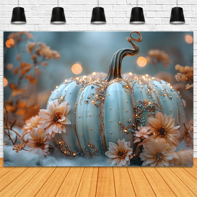 Elegante Sfondo Autunnale Con Accenti Floreali Di Zucca Scintillante BRP9-179