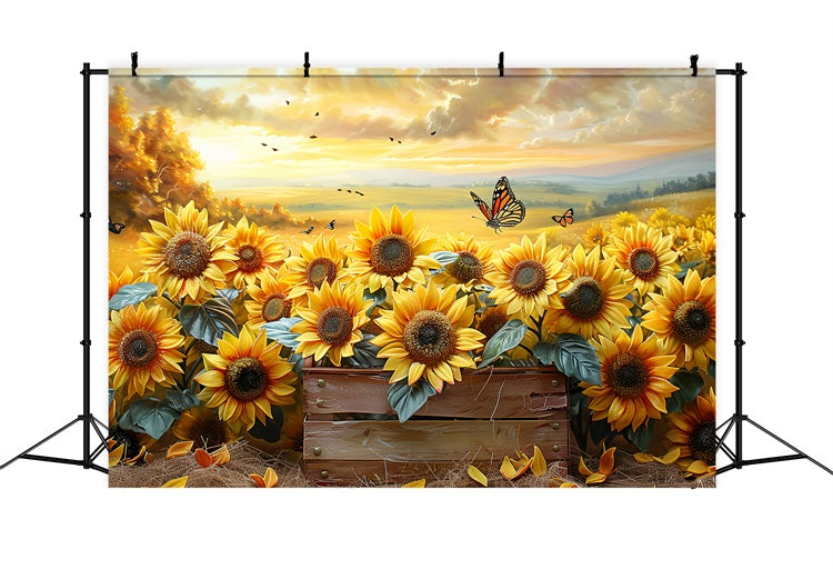 Sfondo Di Farfalle Di Luce Autunnale Da Giardino Di Girasole BRP9-182