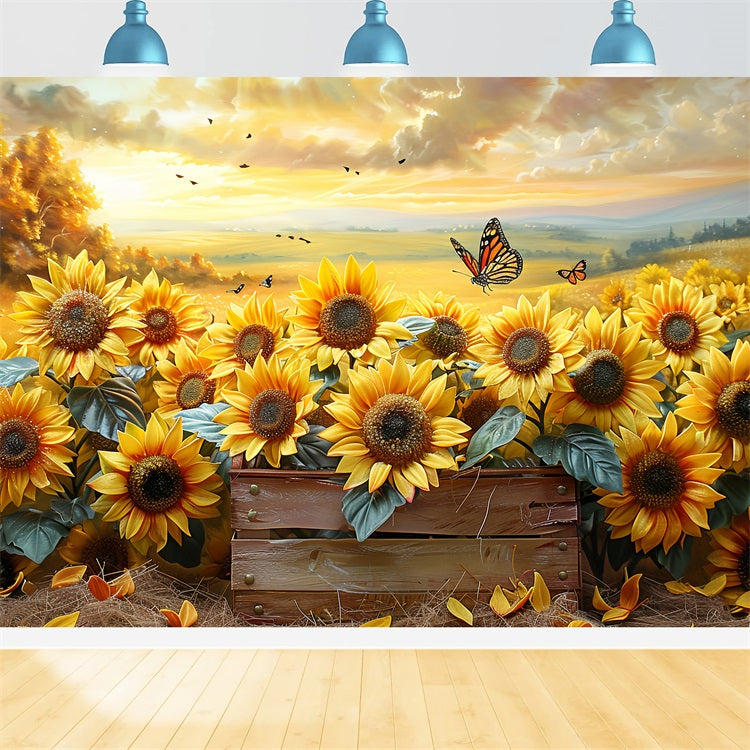 Sfondo Di Farfalle Di Luce Autunnale Da Giardino Di Girasole BRP9-182