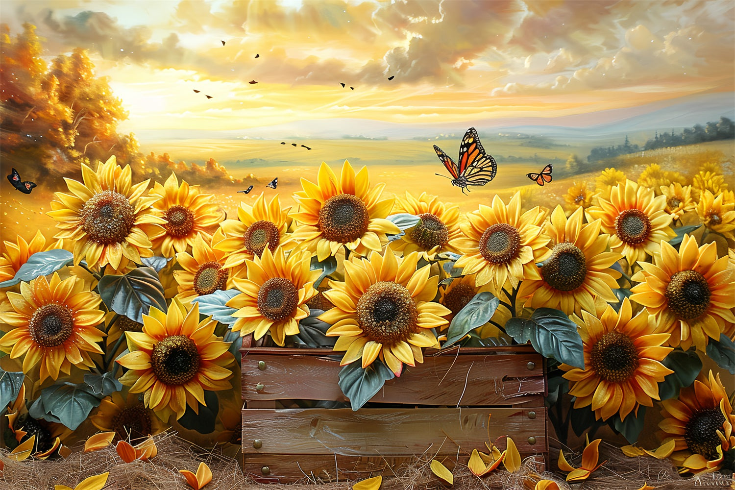 Sfondo Di Farfalle Di Luce Autunnale Da Giardino Di Girasole BRP9-182