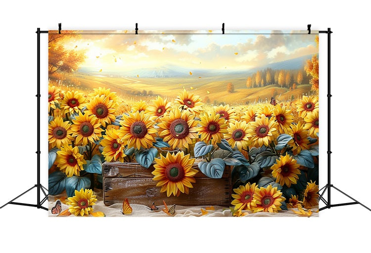 Girasoli Autunnali Che Cadono Petali Di Luce Calda Sullo Sfondo BRP9-184
