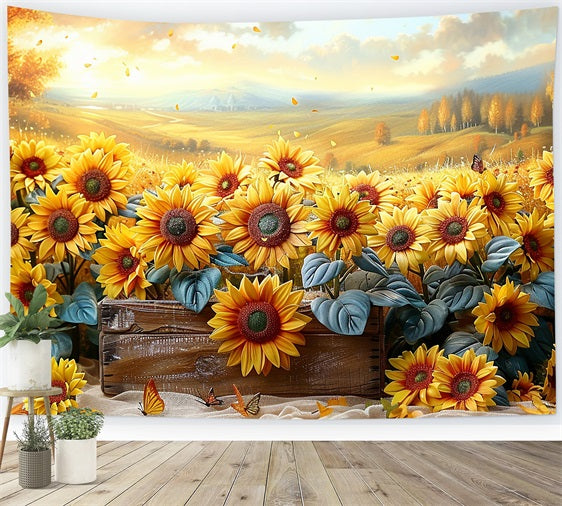 Girasoli Autunnali Che Cadono Petali Di Luce Calda Sullo Sfondo BRP9-184