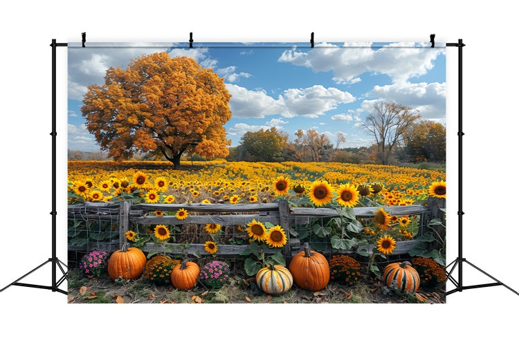 Sfondo Di Zucche Di Grandi Alberi Di Campi Di Girasoli Autunnali BRP9-186