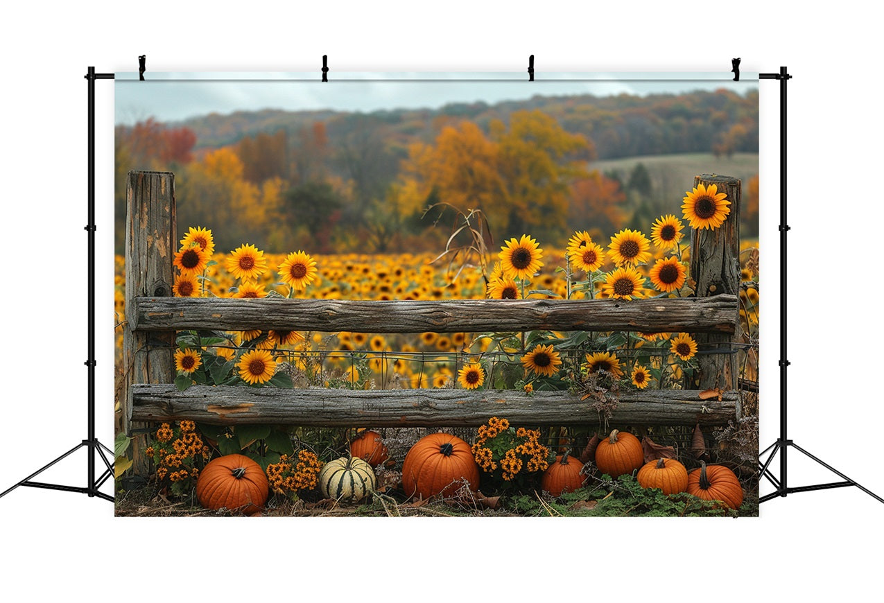 Sfondo Di Recinzione Di Zucche Di Girasoli Autunnali Dorati BRP9-187