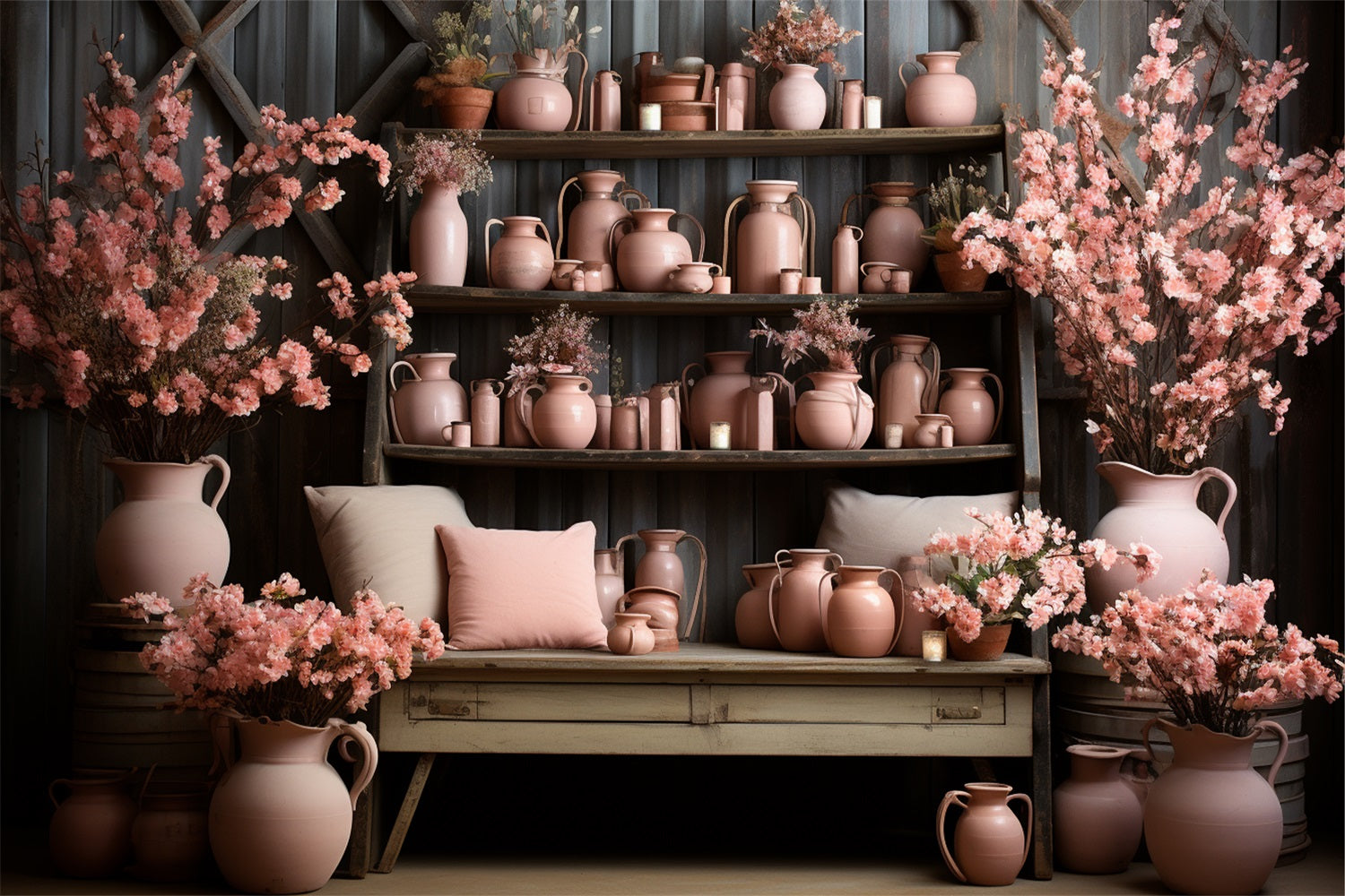 Sfondo In Ceramica Rosa Vintage Con Decorazioni In Fiore Di Ciliegio BRP9-193