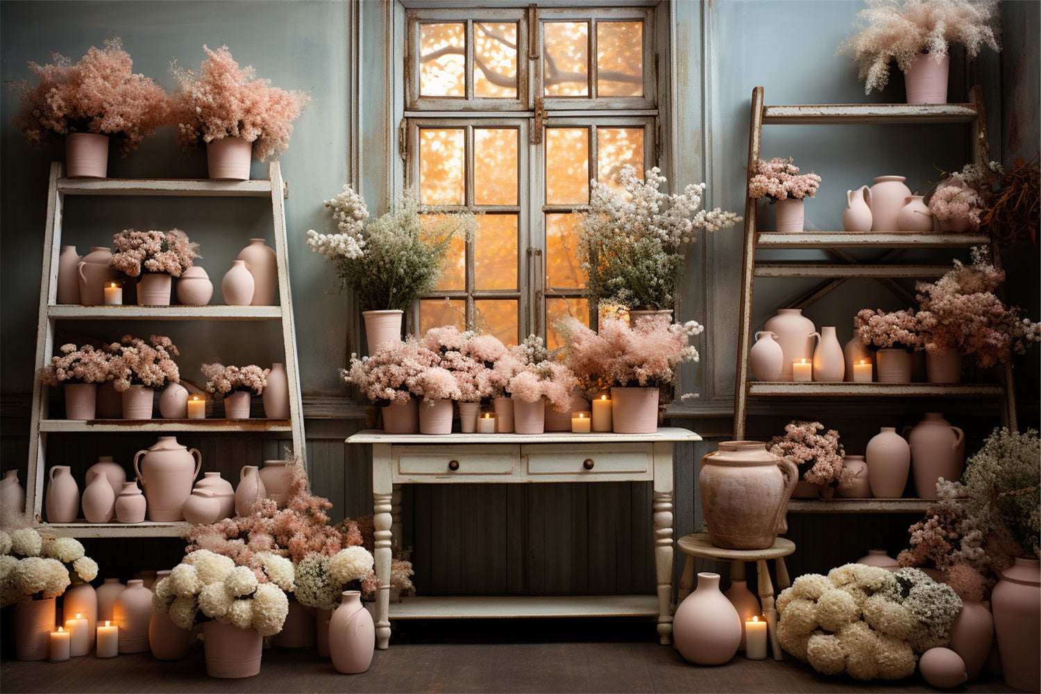 Sfondo Con Impostazione Floreale Per Finestra In Ceramica Rosa Tenue BRP9-195