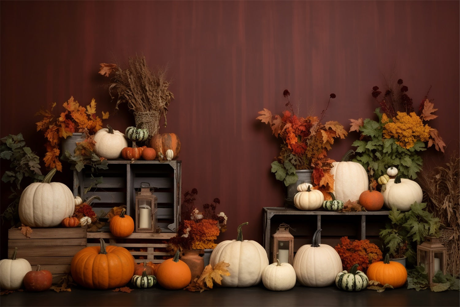 Sfondo Di Lanterne Di Zucche Con Display Per Raccolta Autunnale BRP9-203