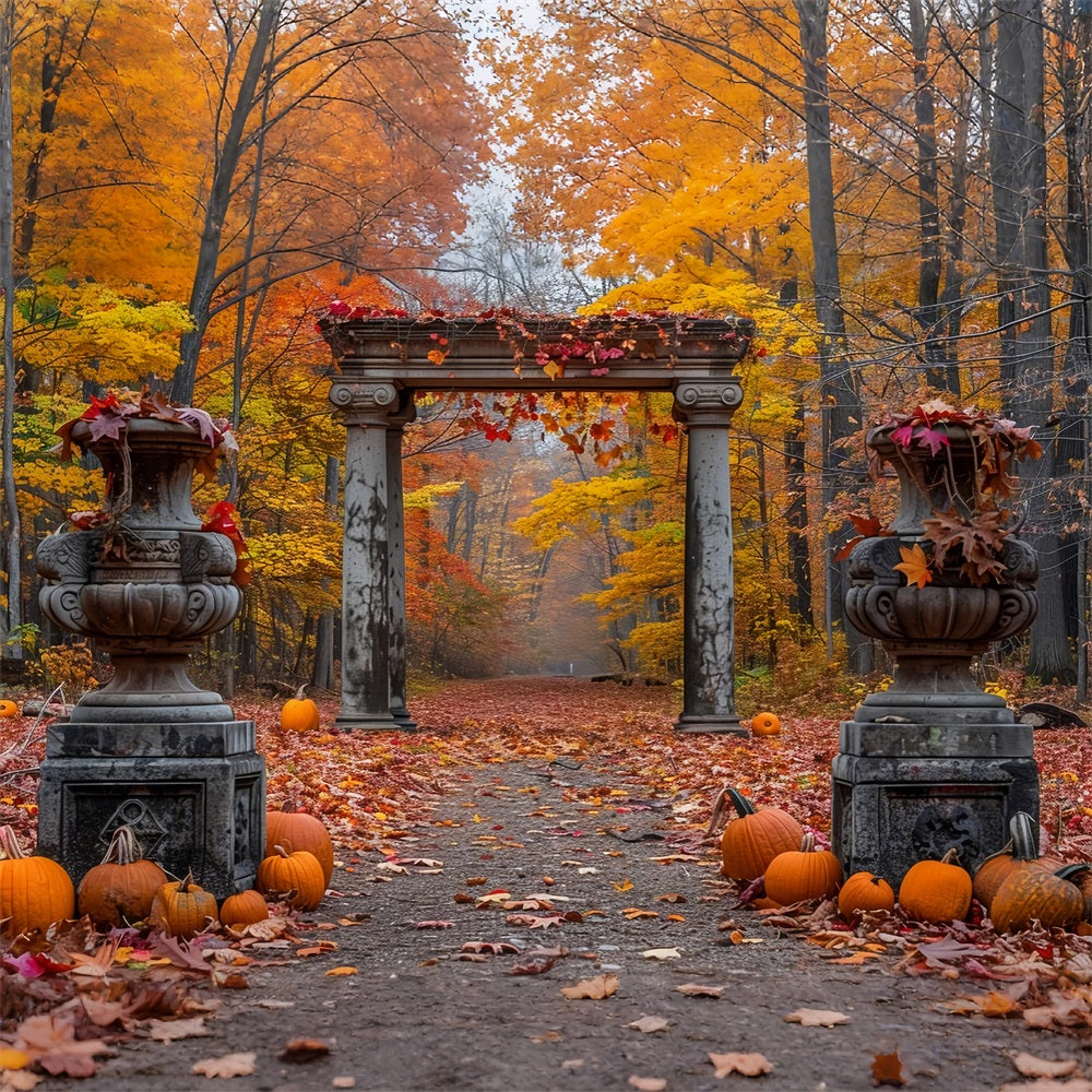 Sfondo Di Colonne Di Pietra Della Foresta Autunnale Incantata BRP9-208
