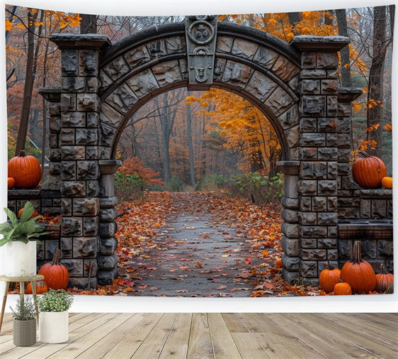 Sfondo Della Scena Autunnale Della Zucca Con Arco In Pietra Antica BRP9-209