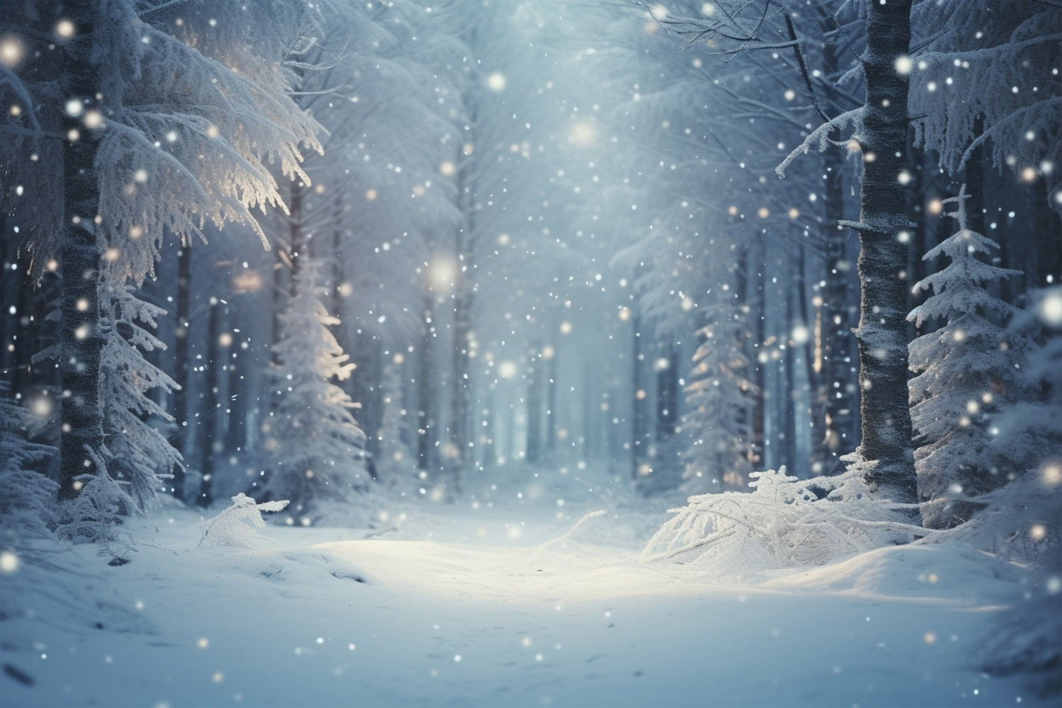 Sfondo Della Foresta Incantata Delle Nevicate Della Notte Invernale BRP9-222