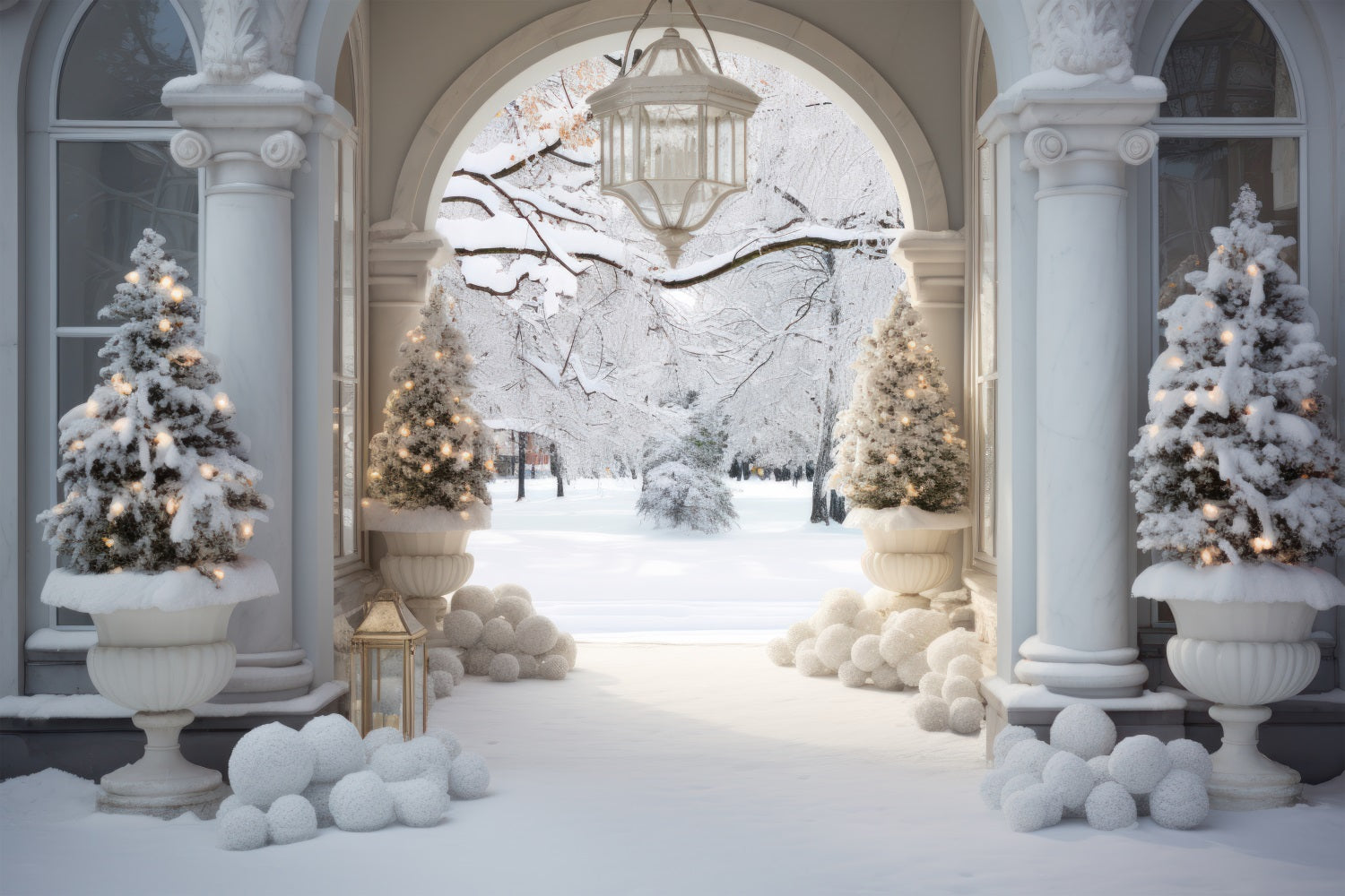 Sfondo Dell'Arco In Marmo Del Cortile Del Paese Delle Meraviglie Invernali BRP9-235