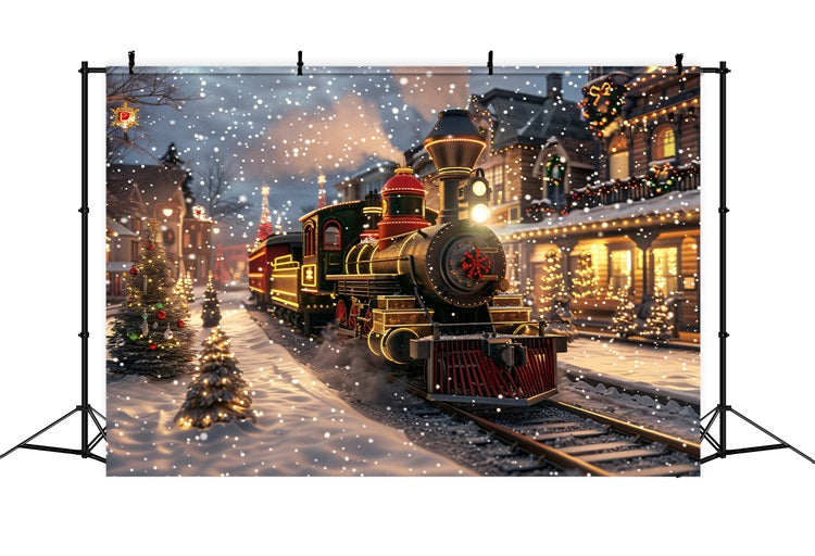 Sfondo Di Luci Festive Del Treno Stradale Innevato Invernale BRP9-250