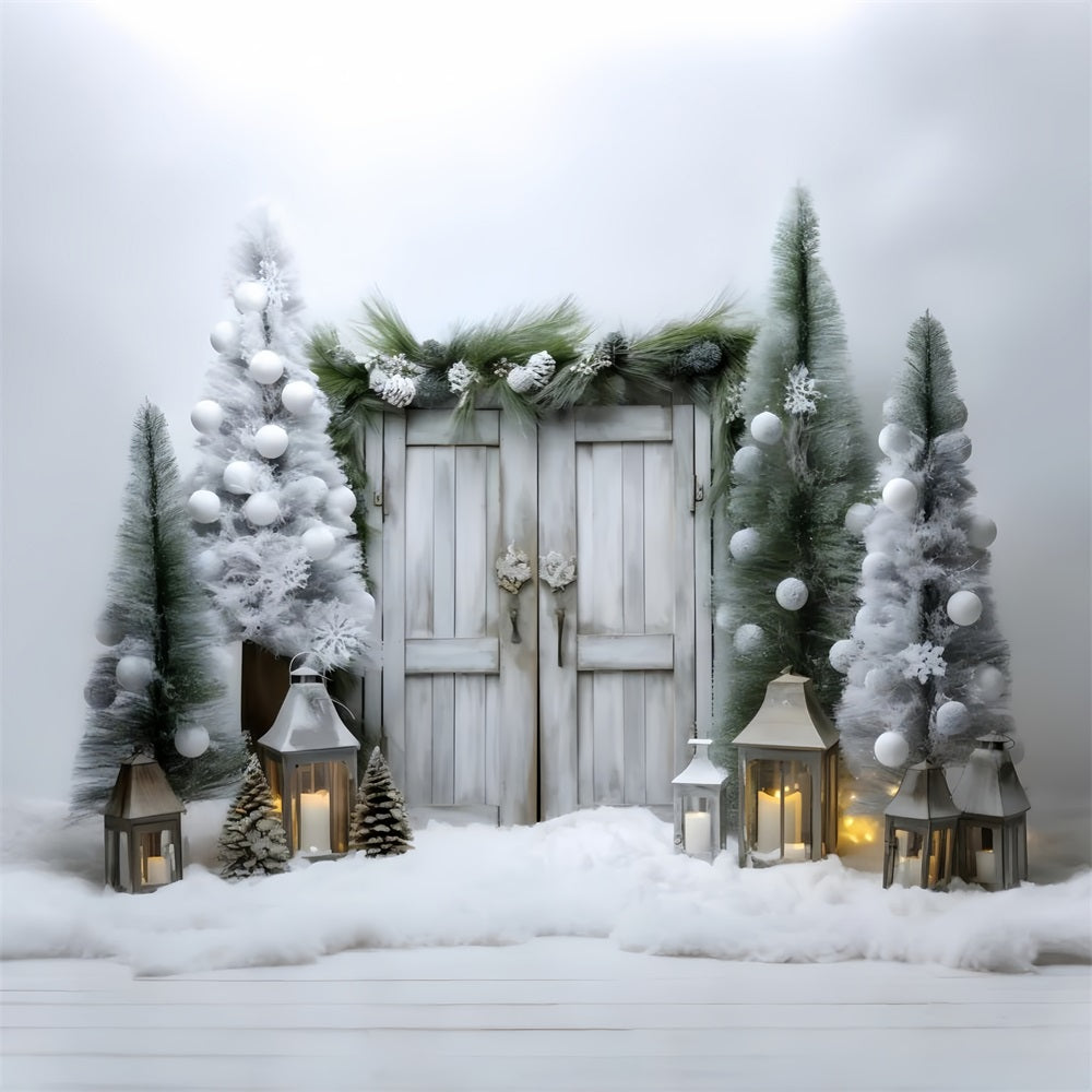 Sfondo Della Porta Del Paese Delle Meraviglie Invernale Illuminato Dalla Lanterna Innevata BRP9-258