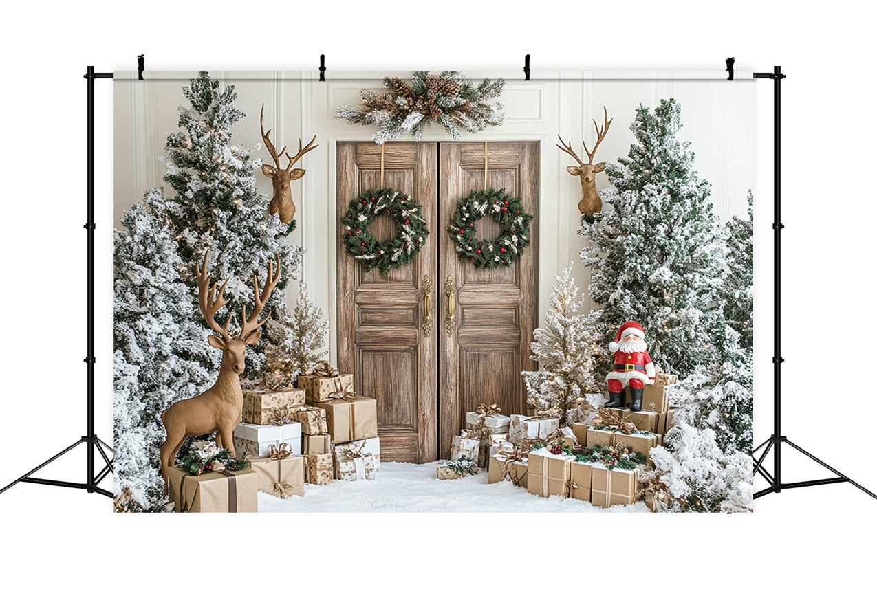 Sfondo Rustico Con Decorazioni Per Renne Di Babbo Natale Per Porta Invernale BRP9-260