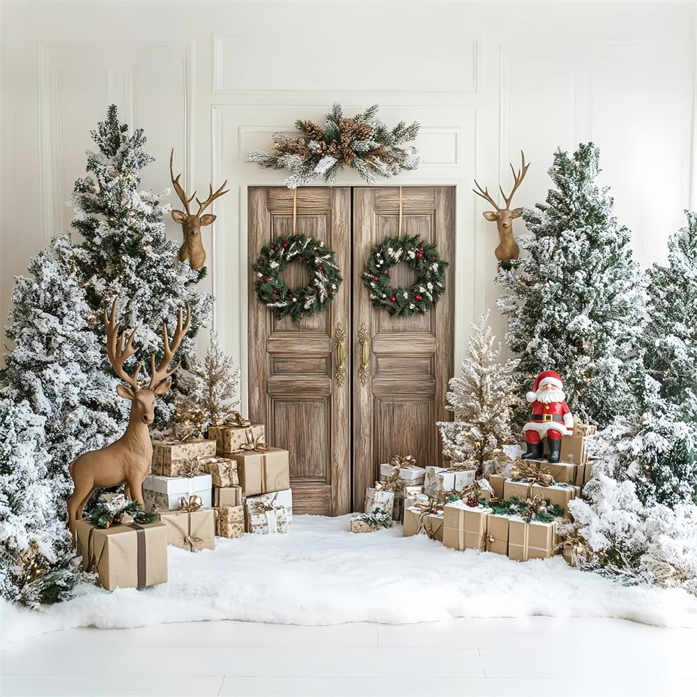 Sfondo Rustico Con Decorazioni Per Renne Di Babbo Natale Per Porta Invernale BRP9-260