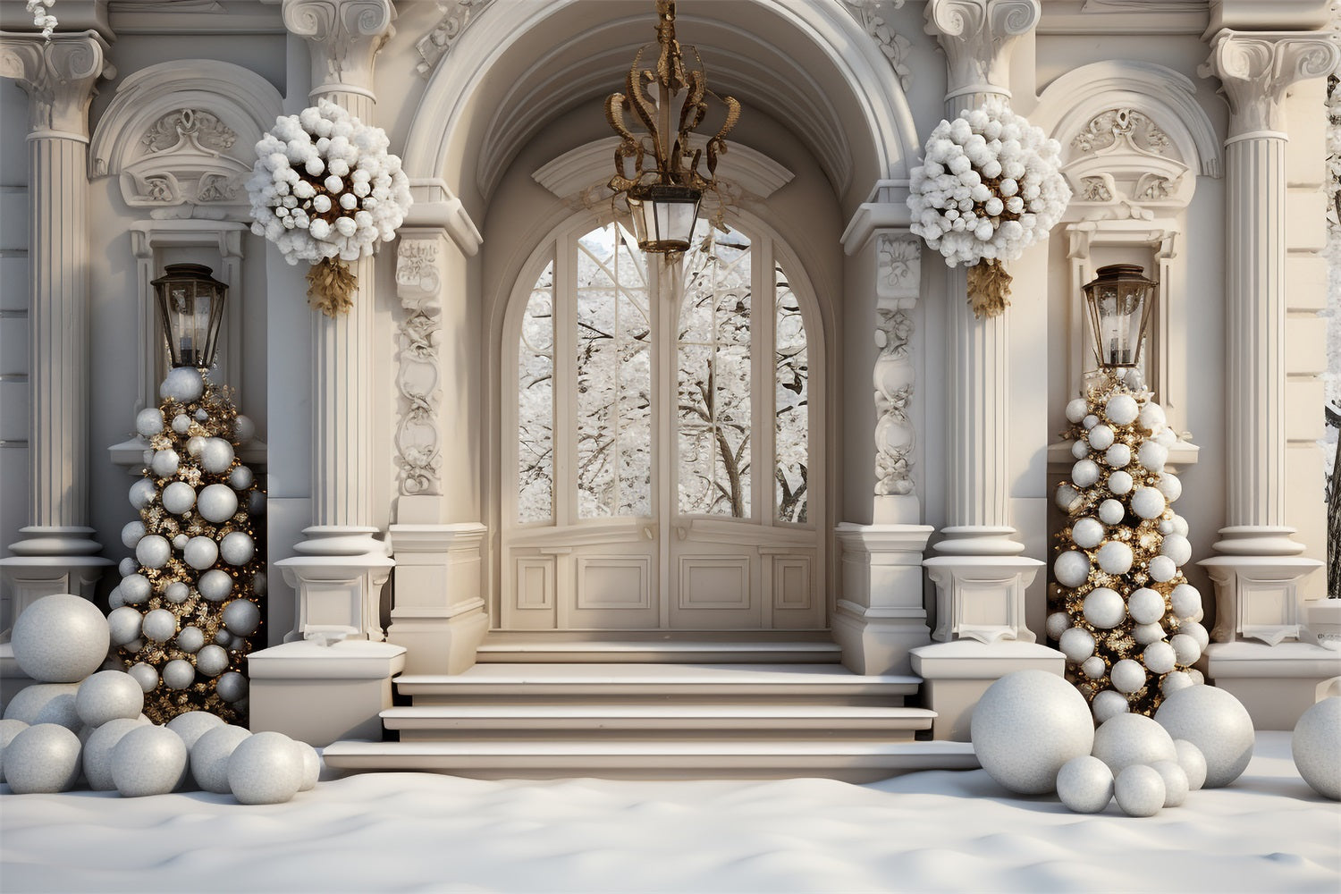 Sfondo Con Palline Di Natale Ornate Per L'Ingresso Del Palazzo D'Inverno BRP9-264