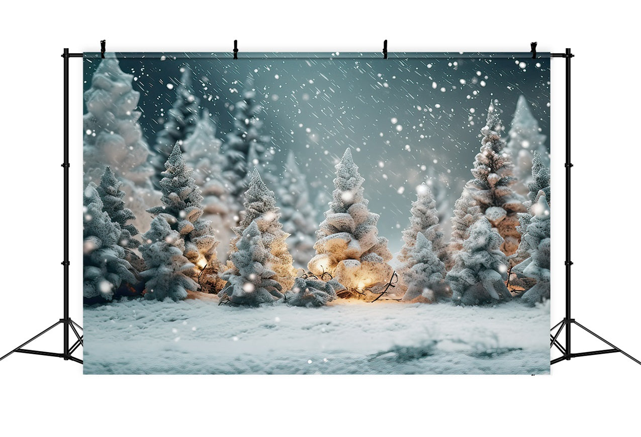 Sfondo Fotografico Con Fiocchi Di Neve Nella Foresta Notturna Invernale BRP9-268