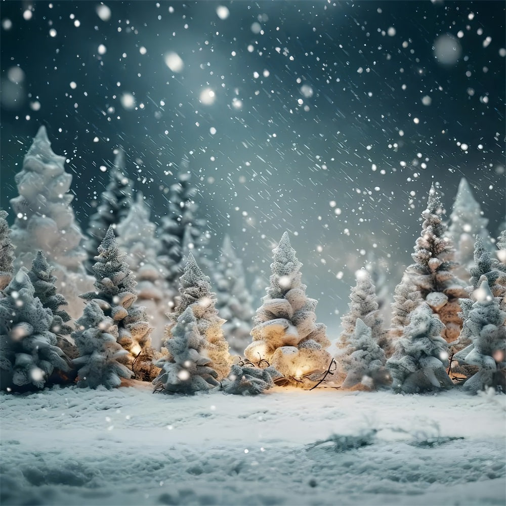 Sfondo Fotografico Con Fiocchi Di Neve Nella Foresta Notturna Invernale BRP9-268