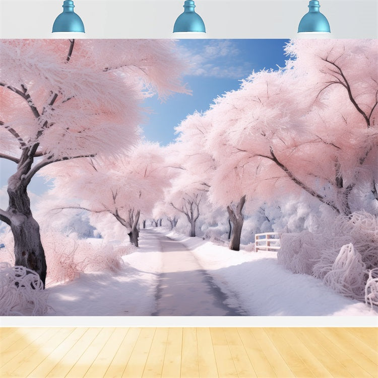 Incantevole Sfondo Invernale Del Paese Delle Meraviglie Dell'Albero Rosa Invernale BRP9-276