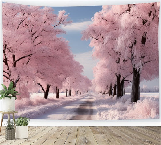 Strada Attraverso Lo Sfondo Del Paesaggio Invernale Rosa Satinato BRP9-278