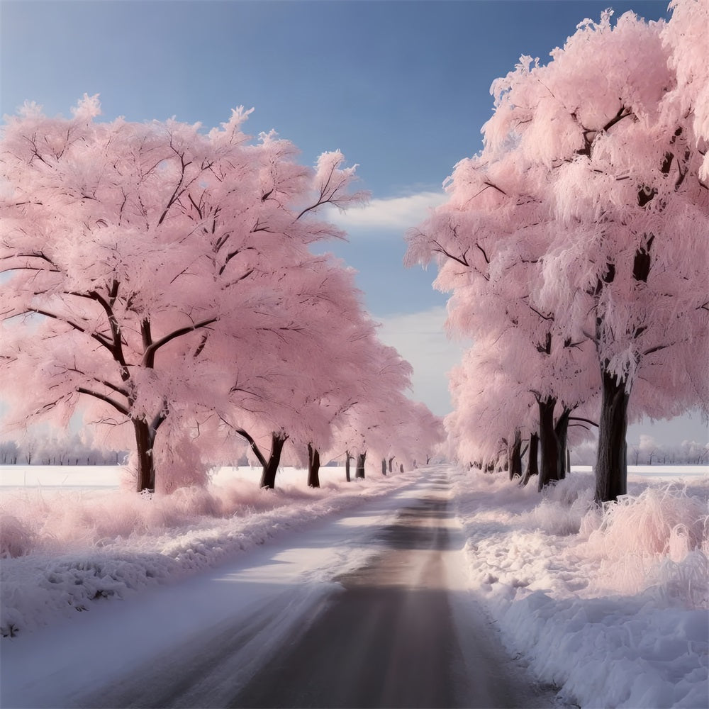 Strada Attraverso Lo Sfondo Del Paesaggio Invernale Rosa Satinato BRP9-278